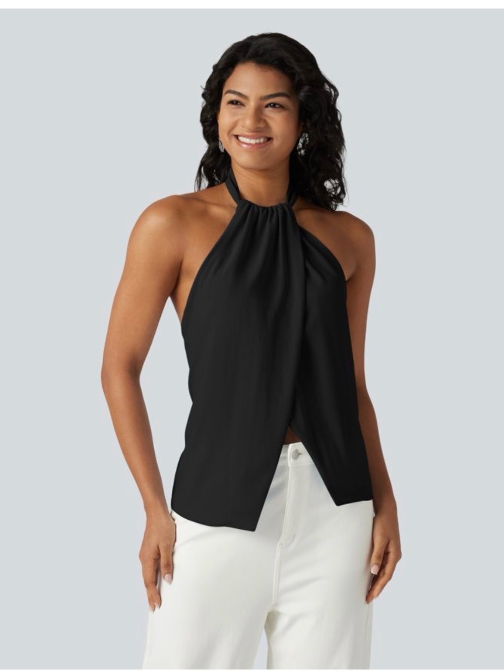 HALARA Black Back-Tie Halter Tank Top - Picture 2 of 2